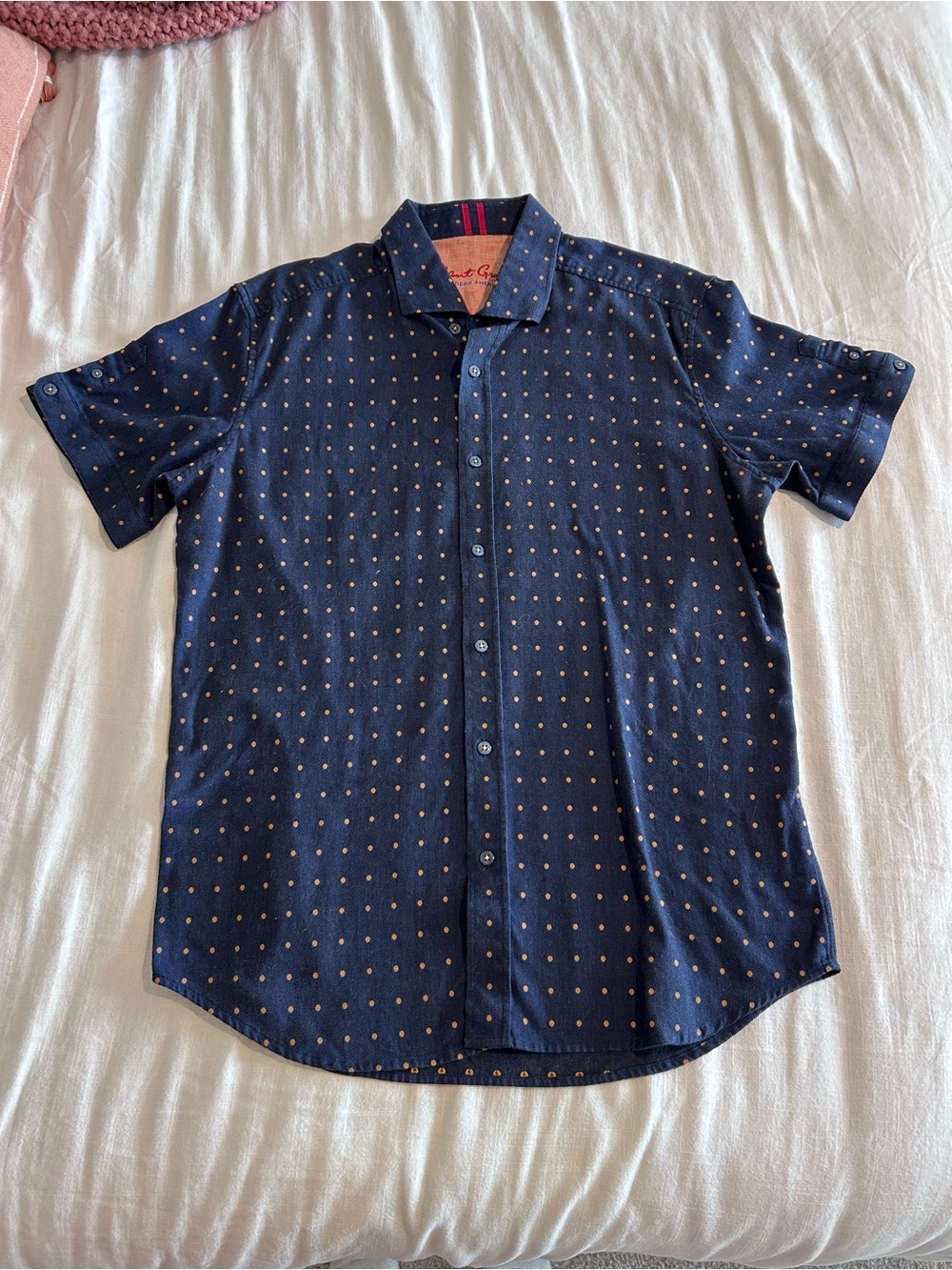 Robert Graham Navy Short-Sleeve Button-Down with Tan Dot Print